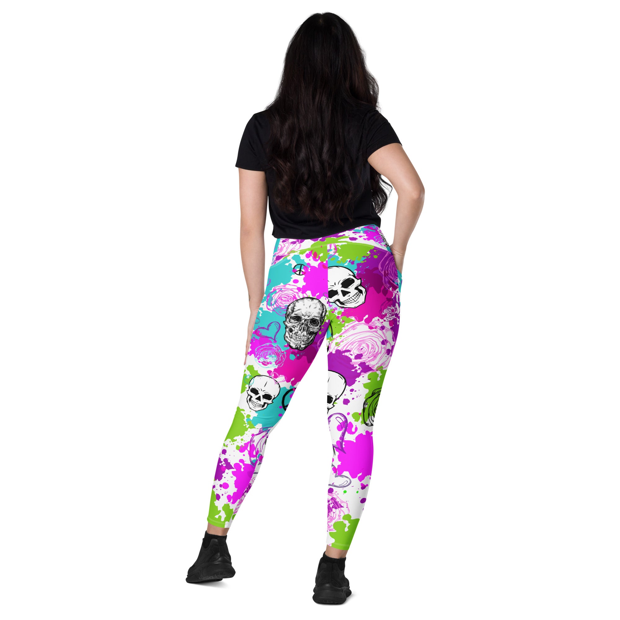 Floral Goth Skull Leggings with Pockets | All Sizes